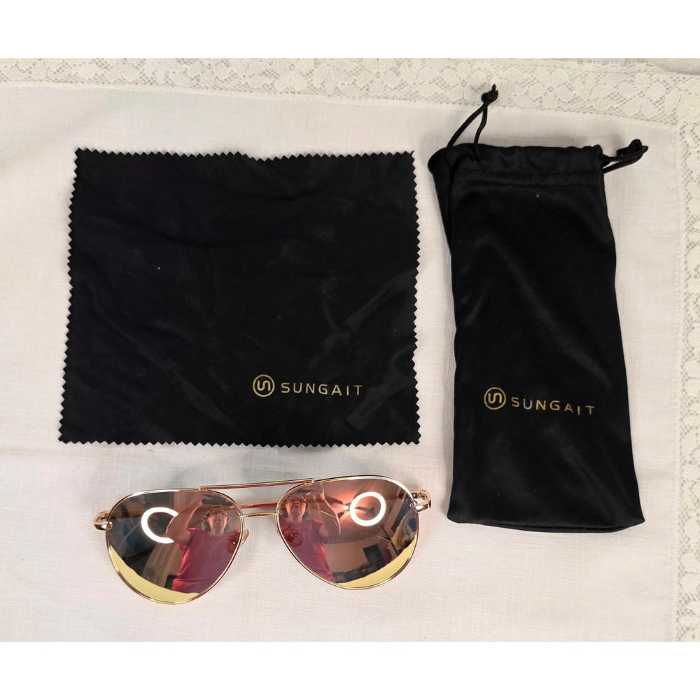 Sungait Aviator Sunglasses Rose Gold Mirror Lens Metal Frame with Pouch Cloth